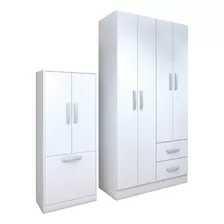 Combo Dormitorio Ropero 4 Puertas Y Zapatera 3 Puertas Blanc Color Blanco