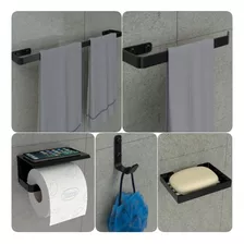 Kit Acessórios Para Banheiro Preto Fosco 5 Peças Max