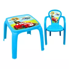 Kit Mesa Infantil Com 4 Cadeirinhas Azul Menino Carro