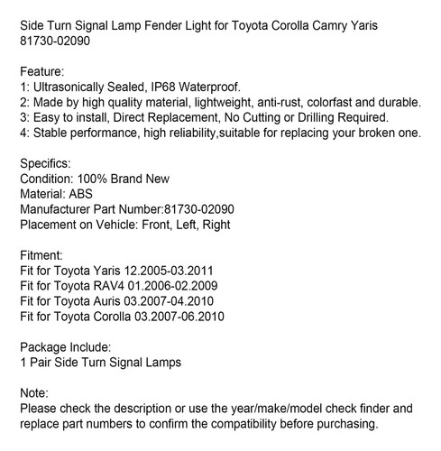 Fwefww Luz Lateral Para Toyota Corolla Camry Yaris Foto 10