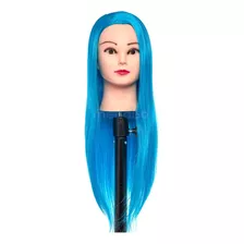 Cabeça De Boneca Para Treino Cabelo Misto Sintético Azul