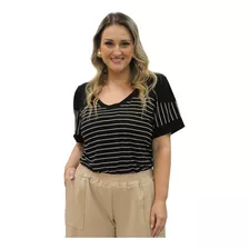 Blusa Feminina Decote V Plus Size Listrada Viscolycra 1204