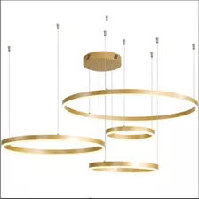 Lustre Pendente Anéis Led 4 Arco Ouro Rustico Nordecor