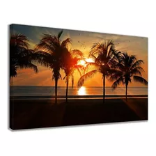 Quadro De Decoração Sala Praia Mar Sol Imagem Alta Qualidade Cor Preto Cor Da Armação Borda Infinita