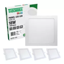 Kit 4un Painel Led Taschibra Embutir Quadrado 18w 3000k Cor Branco 110v/220v