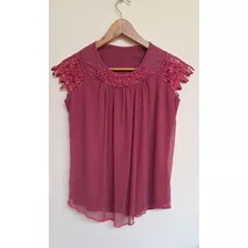 Blusa Elegante Nueva Importada Con Tul Encaje Y Broderie