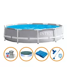 Piscina Intex 4.485 Prism Cinza Capa Bomba Forro Kit Limpeza