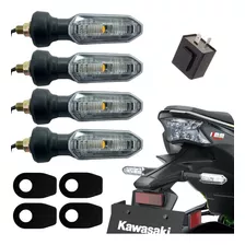 Kit 4 Setas Led Kawasaki Pisca Com Rele E Adaptador