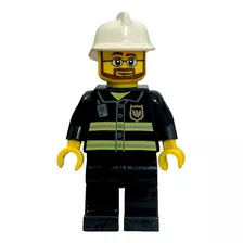 Lego Minifigura City Bombero Casco Blanco Anteojos Barba