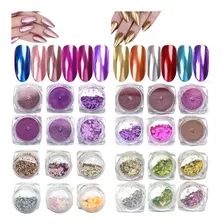 36 Polvos Para Uñas Efecto Espejo Cromo Holografico Glitter