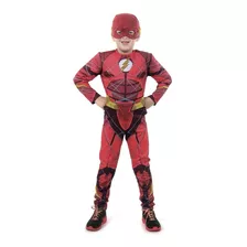 Fantasia Flash Infantil Luxo Longa C/ Músculo Liga Justiça