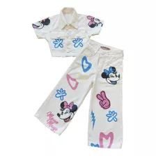 Conjunto Blusa + Calça Jeans Infantil Minnie Menina Estilosa