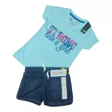 Comobo Playera Menta+short Mezclilla Envio Rapido