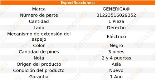 Espejo Der Elect 3 Pines Gmc Envoy 03/05 Generica Foto 2