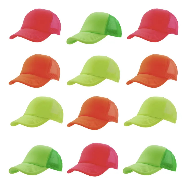 Pack X 12 Gorras Trucker Fluor Tipo Camionero Cotillon Surtido
