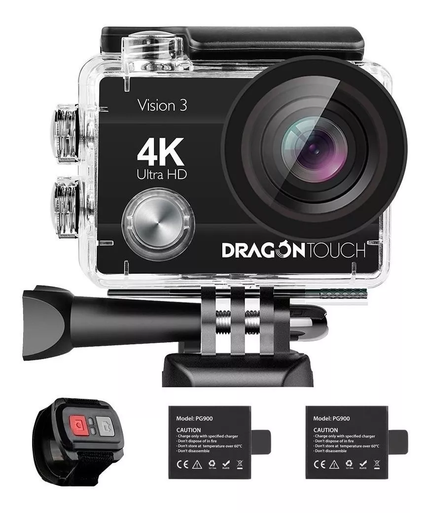 Videocámara Dragon Touch Action Camera Vision 3 4k Negra