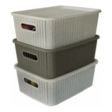 Canastos Organizadores Con Tapa Simil Rattan Cesto Pack 4