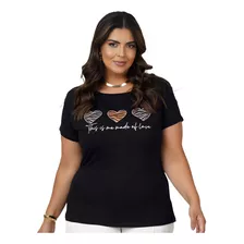 Blusa Feminina Plus Size Viscolycra Estampada Coração