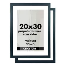 Kit 2 Moldura 20x30 Paspatur Branco Quadro Vidro Fotografia Cor Preto