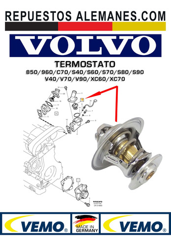 Termostato Volvo 850 960 S40 S60 S80 V40 V70 Xc70 1991-2007 Foto 3