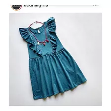 Vestido Niñas - Azul Petróleo Y Vizón - Talles 6 Y 8