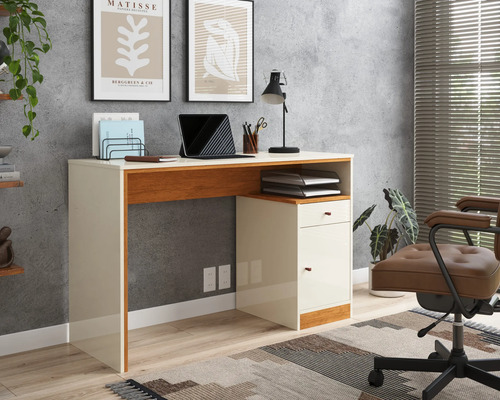 Móveis Organizador Estudo Escritório Off White Freijó Office Off White/freijó