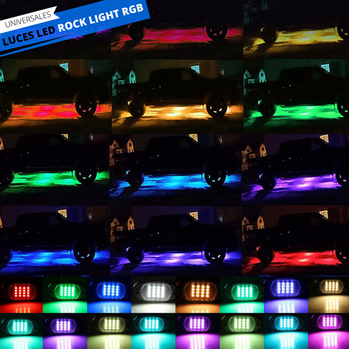 12 Luces Led Rgb Rock Light Bluetooth Jeep Rzr Offroad Autos Foto 3