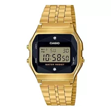 Reloj Pulsera Casio Vintage A159 De Cuerpo Color Oro, Digital, Fondo Negro, Con Correa De Acero Inoxidable Color Oro, Dial Negro, Minutero/segundero Negro, Bisel Color Oro Y Hebilla De Gancho