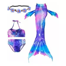 Newland 4 Pcs Girls Swimsuit Mermaid Tails For Swimming Prin