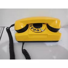 Telefone Disco De Mesa Cor Amarela Com Detalhes Preto