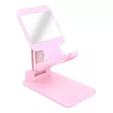 Suporte Mesa P/ Celular Ajustável - Rosa Com Espelho