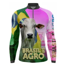 Camisa Camiseta Blusa Brasil É Agro Rosa Tecido Proteção Uv+