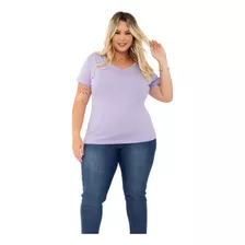 Blusa Camiseta Gola V Viscolaycra Plus Size Lavanda