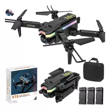 Xt8 Mini Drone Barato Con Doble Cámara Color Led 3 Baterías