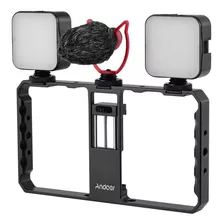 Andoer Smartphone Video Rig Grip Con Rig Dual Led Luz