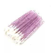 100 Pincel Aplicador Descartável Batom Gloss Limpeza Cílios Cor Rosa Glitter