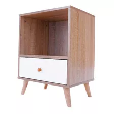 Velador Blanco - Walnut 1 Cajón Estilo Nórdico Mi Casa