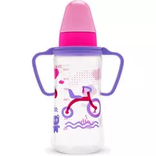 Mamadeira Com Alça 250ml Bico Silicone Achatado Rosa Lolly