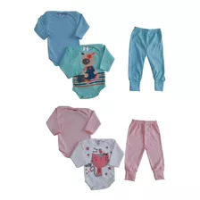 Kit 3 Pçs Roupa De Bebê Body E Mijão Vira Pé