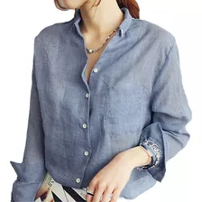 Camisa Lino Tops De Mujer Ropa De Moda Coreana Blusa Manga