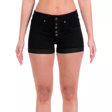 Short Mezclilla Stretch Opps Jeans Dama Negro Con Botones