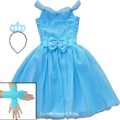 Vestido Infantil Frozen Cinderela Princesa Aniversário Kit