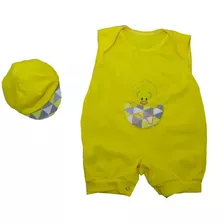 Macacão Curto Para Bebê Filhote Patinho Amarelo 02 Peças