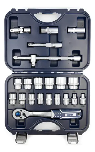 Set Llaves Tubo Crique Bremen 22pz Pulgadas Enc 1/2 7941 Dgm Azul