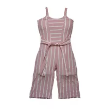 Macacão Infantil Menina Listrado De 1 A Anos 10 Rosa/branco