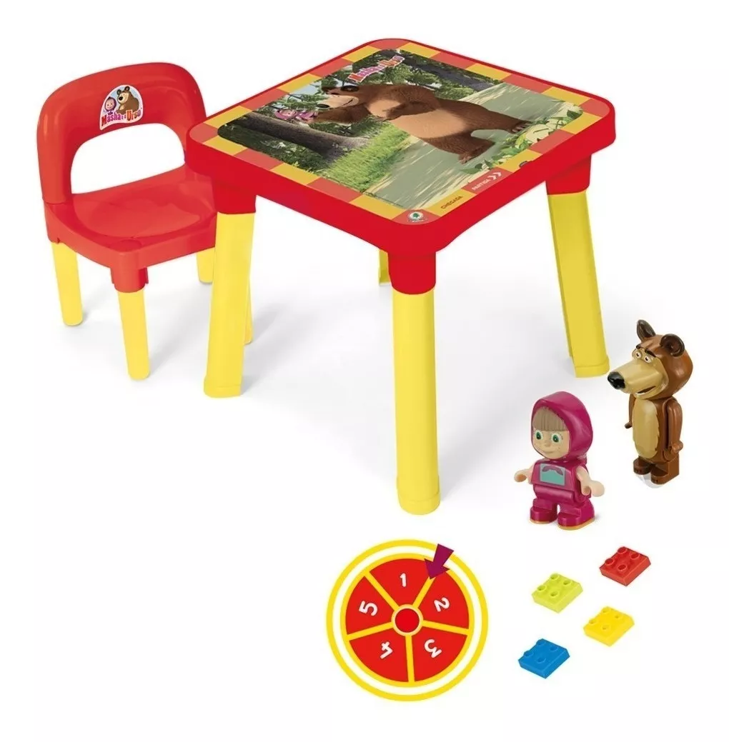 Mesinha C/ Cadeira Didática Infantil - Masha E O Urso