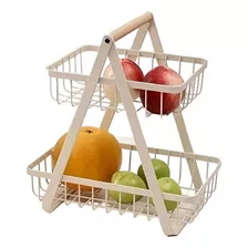 Canasto Organizador Metal Manijas Madera Baño Cocina Frutera