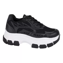 Tenis Casual Suela Alta Color Negro Fratello Para Mujer 1149