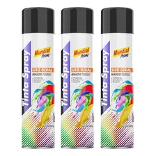 Kit Com 3 Tinta Spray Semi Brilho Preto 400 Ml Mundial Prime