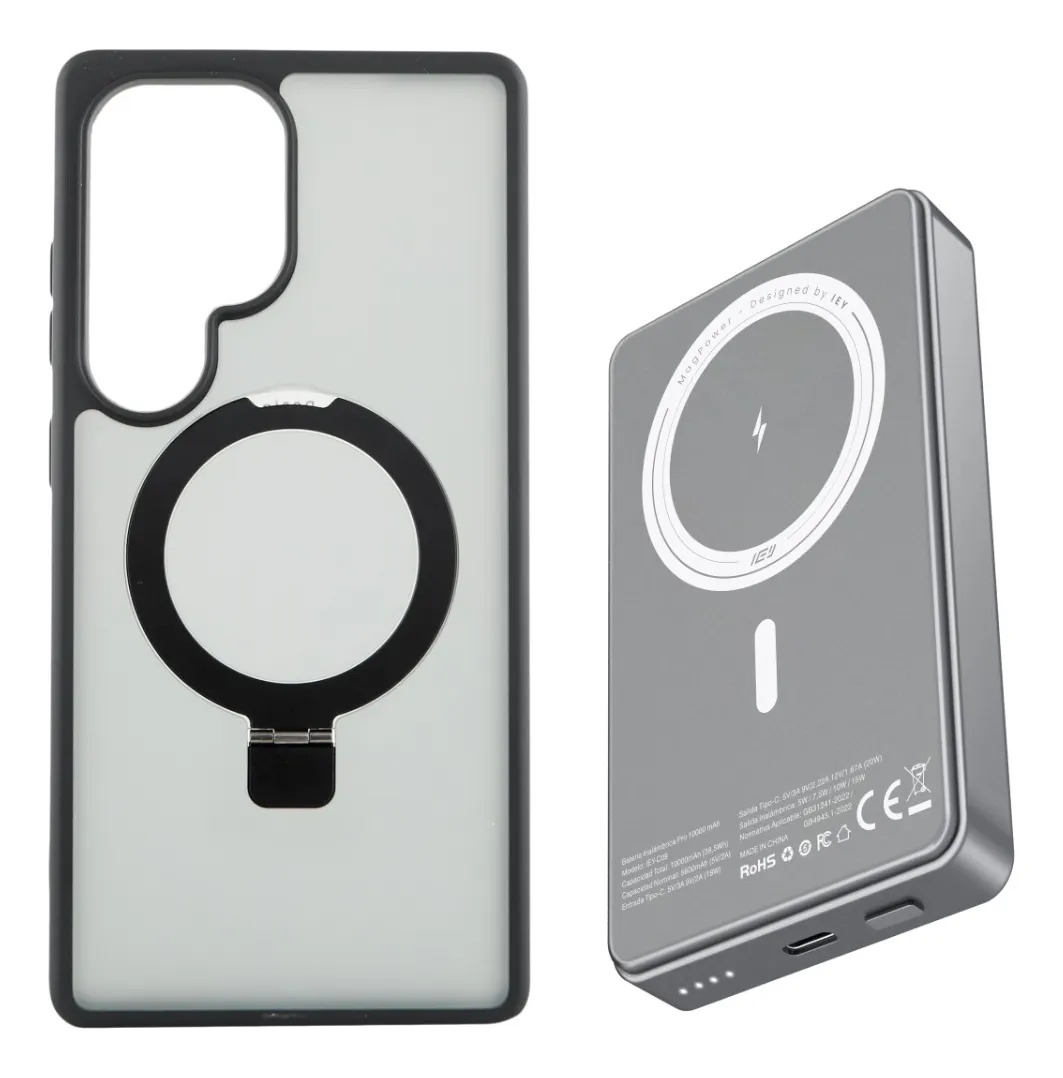 Funda Magnética Samsung Ring + Power Bank Iey 10000 Mah 15w Negro